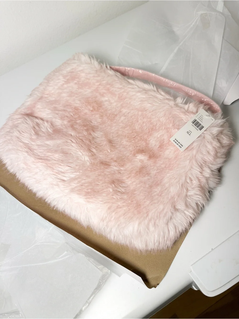 Anthropologie Faux Fur Slouchy Bucket Tote in Pink NWT